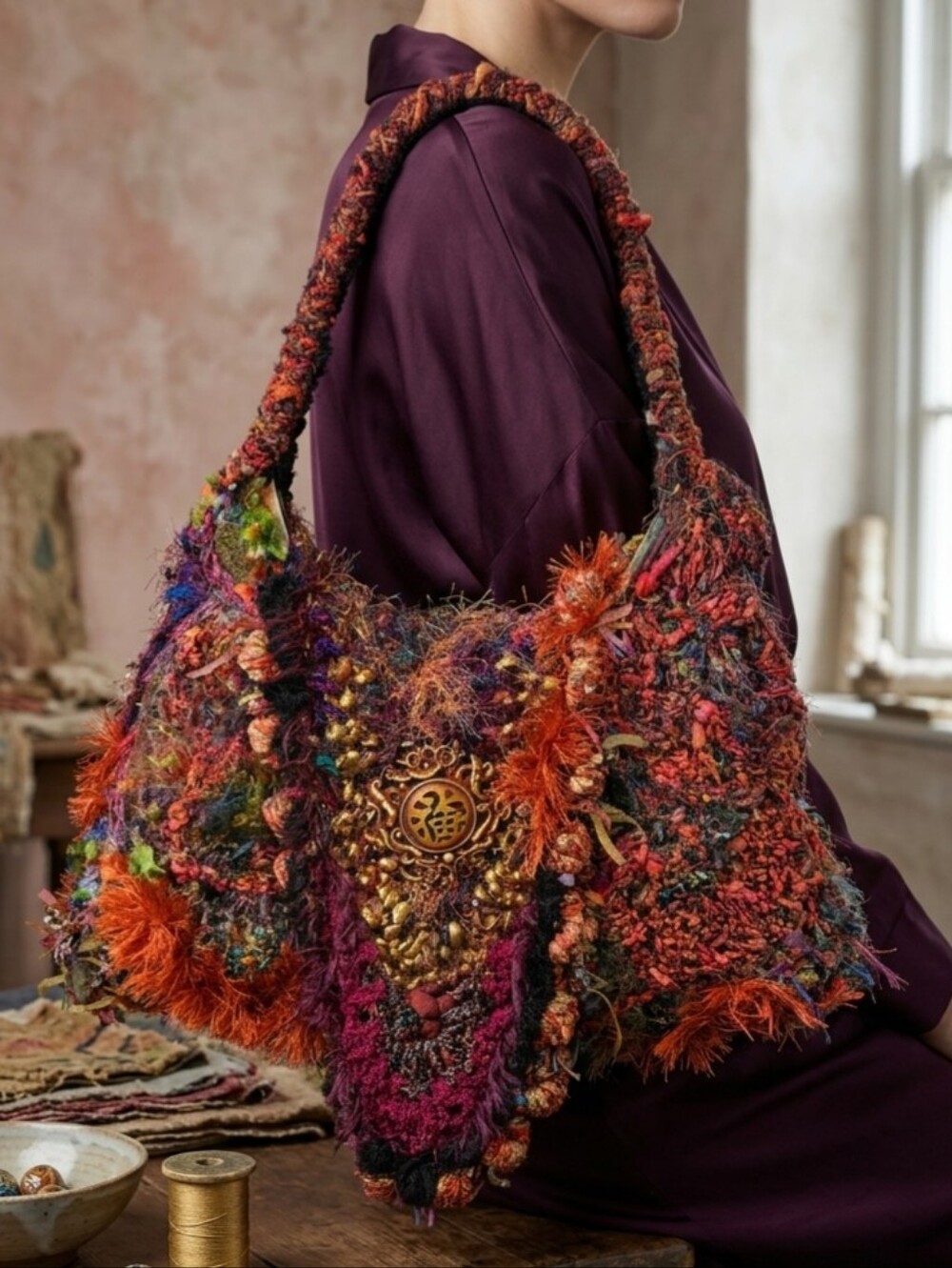 ✨ Ziba Handcrafted Wearable Art Boho Fiber Shoulder Bag ✨